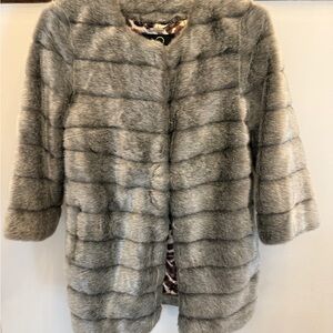 Elegant Gray Faux Fur Coat